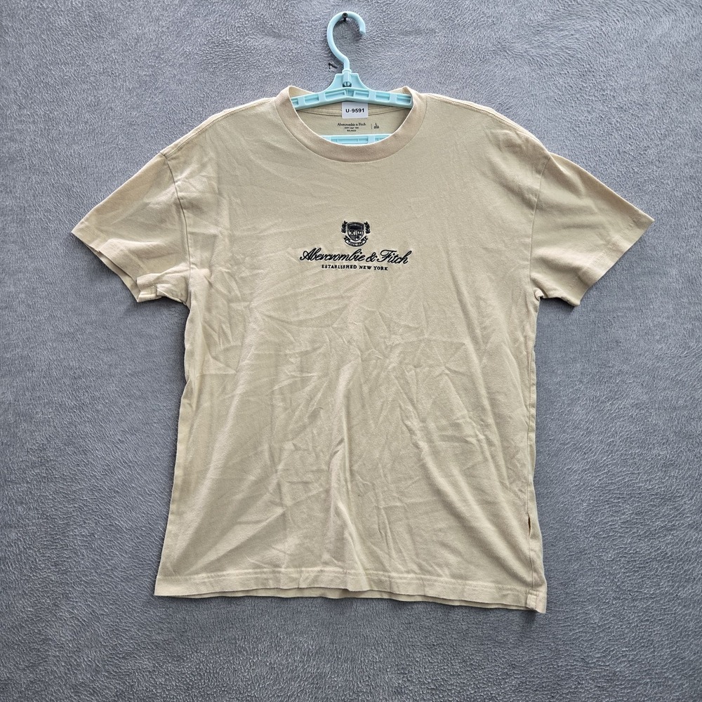 Abercrombie & Fitch Men Shirt L Brown Front Logo Crest Embroidery READ